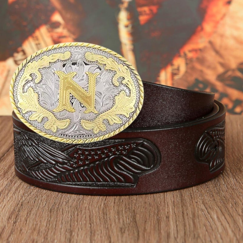 WMG Western Belt Buckle Initial Letters ABCDMRJ to Z Cowboy Belt Buckle, Rodeo Buckles for Men & Women - Image 4